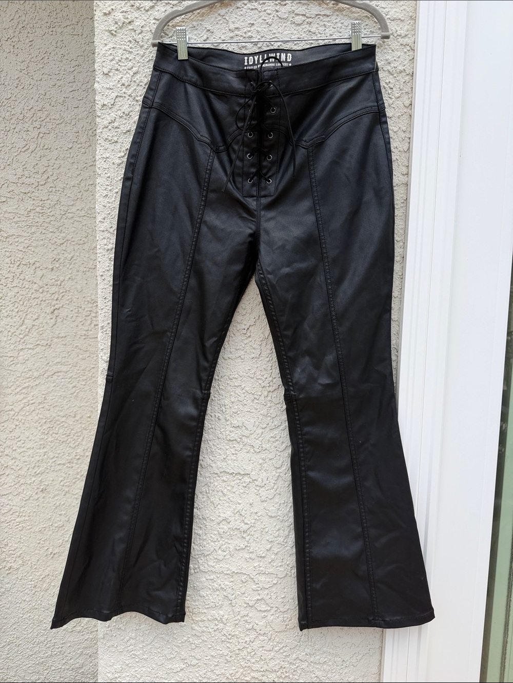 IDYLLWILD Miranda Lambert Black Faux Leather Lace up Flare Pants Women's Size 12 - Picture 2 of 7